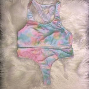 Rainbow thong bikini set